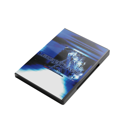 A DVD case featuring a blue and black abstract cover design with the text “LINCOLN LEATHER” is photographed closed against a white background—its bold style recalling the distinctive aesthetic of the heavy alternative band LESSER CARE.