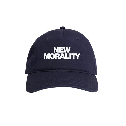 A midnight blue dad hat featuring "LOUD MUSIC LABEL" boldly printed in white on the front, merging classic style with a modern edge.