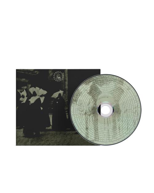 A digipak CD partially out of its case, featuring a sepia-toned photo of three people in traditional clothing. The CD reads "All is Vapor, Under the Altar" in light text over a faint, matching image.